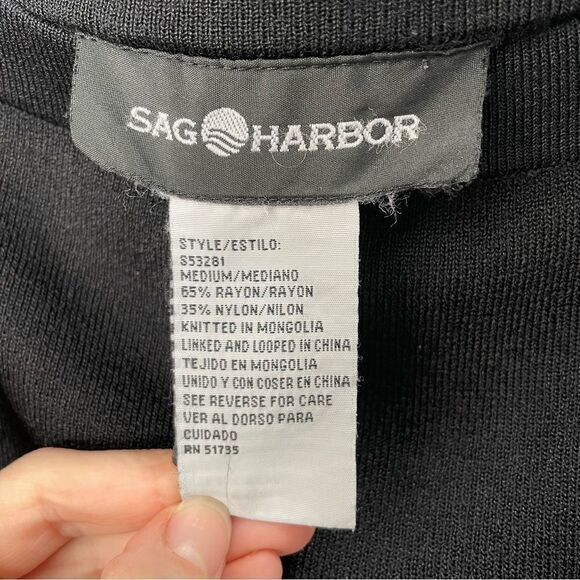 [M] Vintage Sag Harbour Thick Woven Black with Pink Stripes A-Line Midi Skirt - Picture 5 of 6